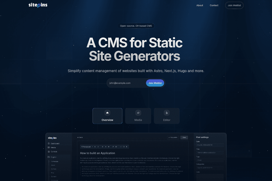 Sitepins Git-Based Headless CMS for hugo