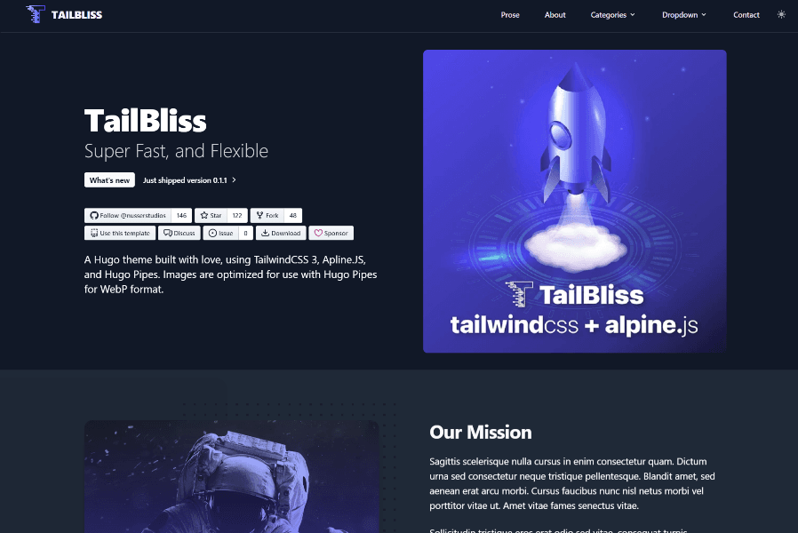 tailbliss hugo tailwind theme