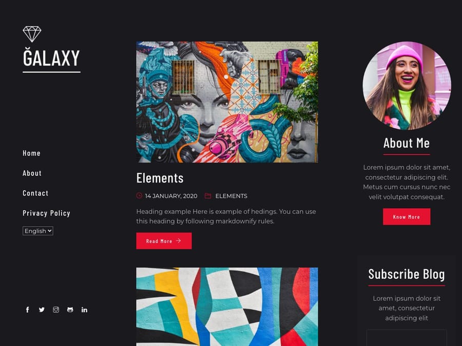 Galaxy Personal Blog Theme