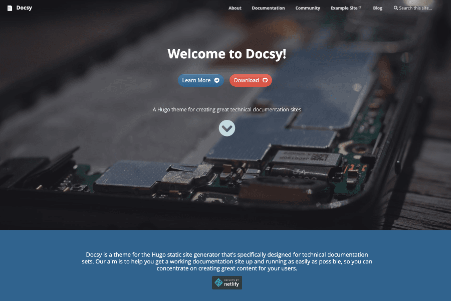 docsy technical documentation hugo theme