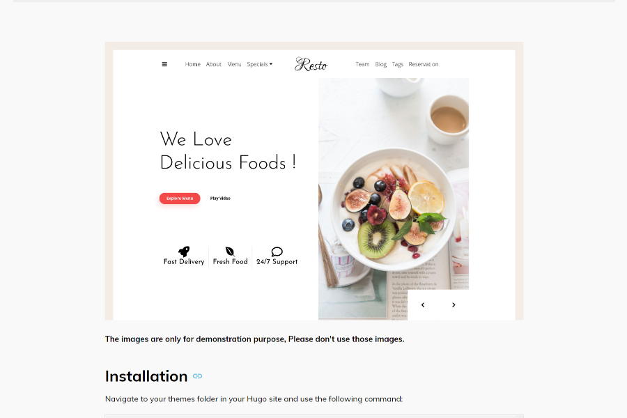 One Page Restaurant Website Free Theme